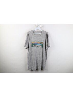 Vintage 70s 80s LL Bean Mens Large Triblend Spell Out Short Sleeve T-Shirt Gray
